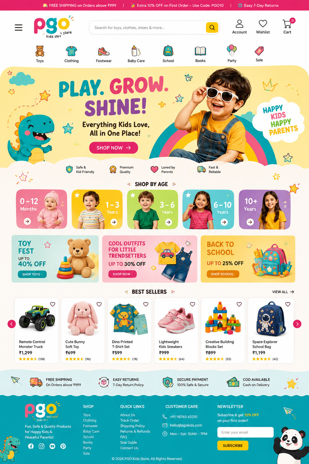 PGO Kids Store website